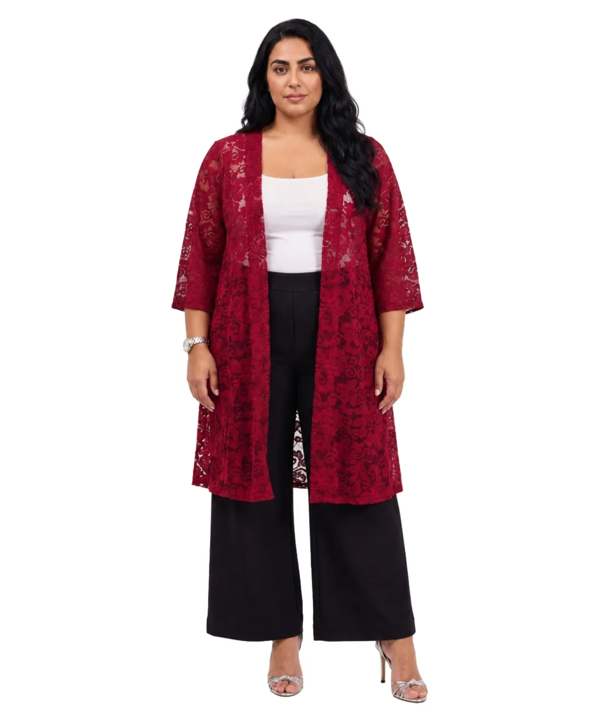 Floral Lace Open-Front Jacket by 24seven Comfort Apparel