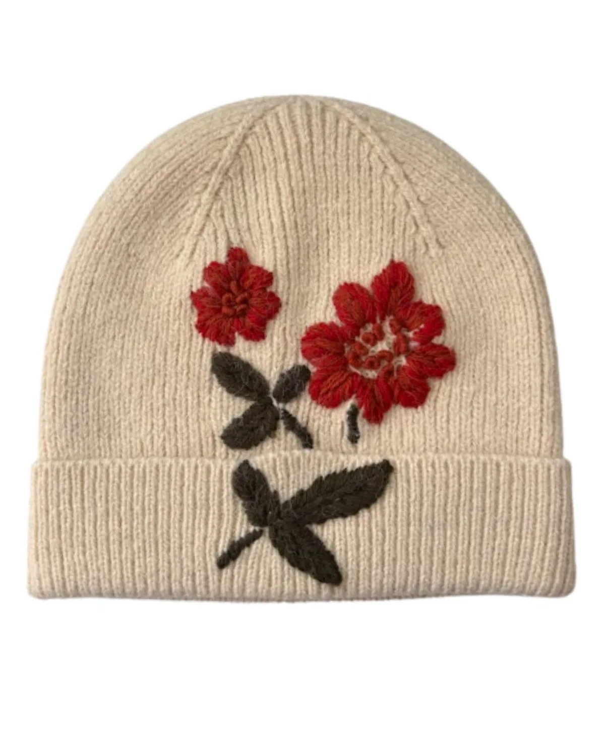 Embroidered Flower Beanie Hat