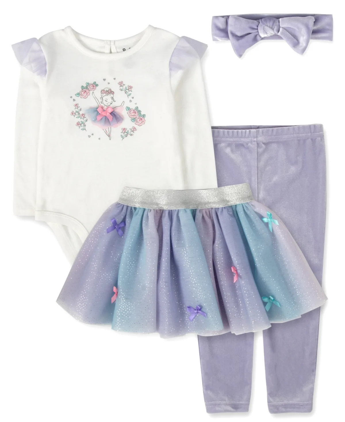 Balletcore Bodysuit, Tutu Skirt, Leggings, and Headband, 4-Piece Set by Baby Essentials