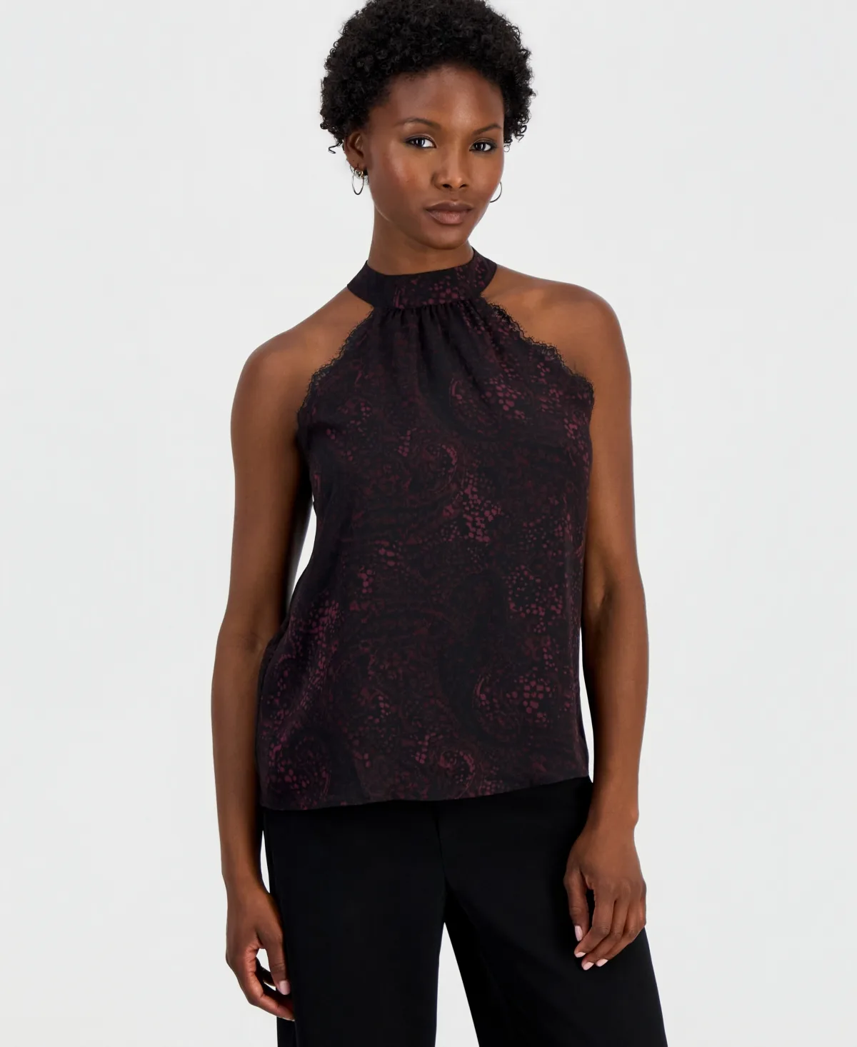 Lace Paisley High-Neck Blouse by INC International Concepts