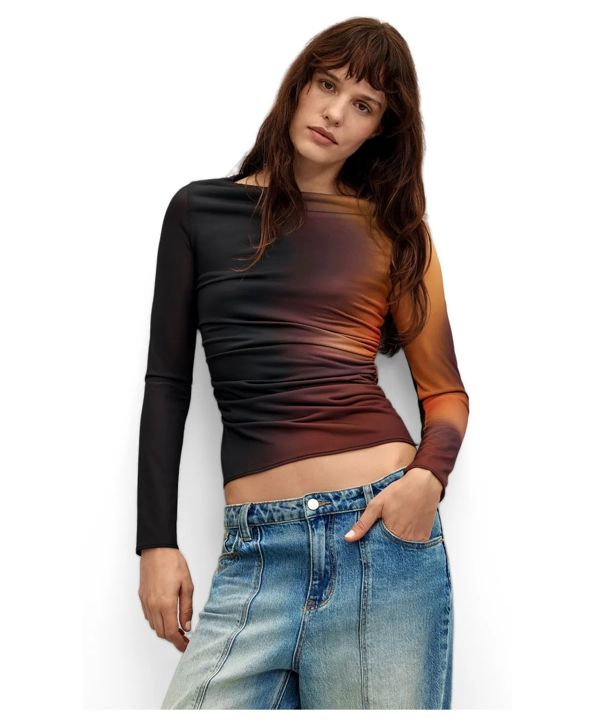 Boat-Neck Long-Sleeve Gradient-Print T-Shirt by Desigual
