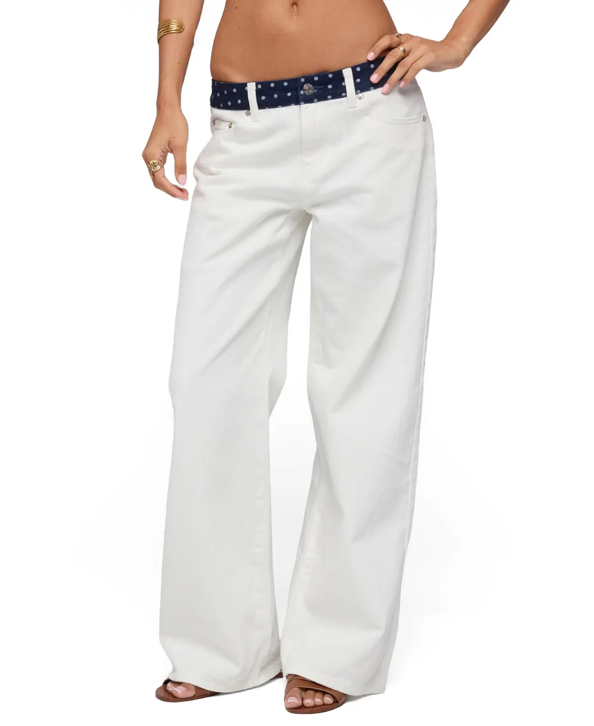 Polka Dot Waistband Low Rise Baggy Jeans by Edikted