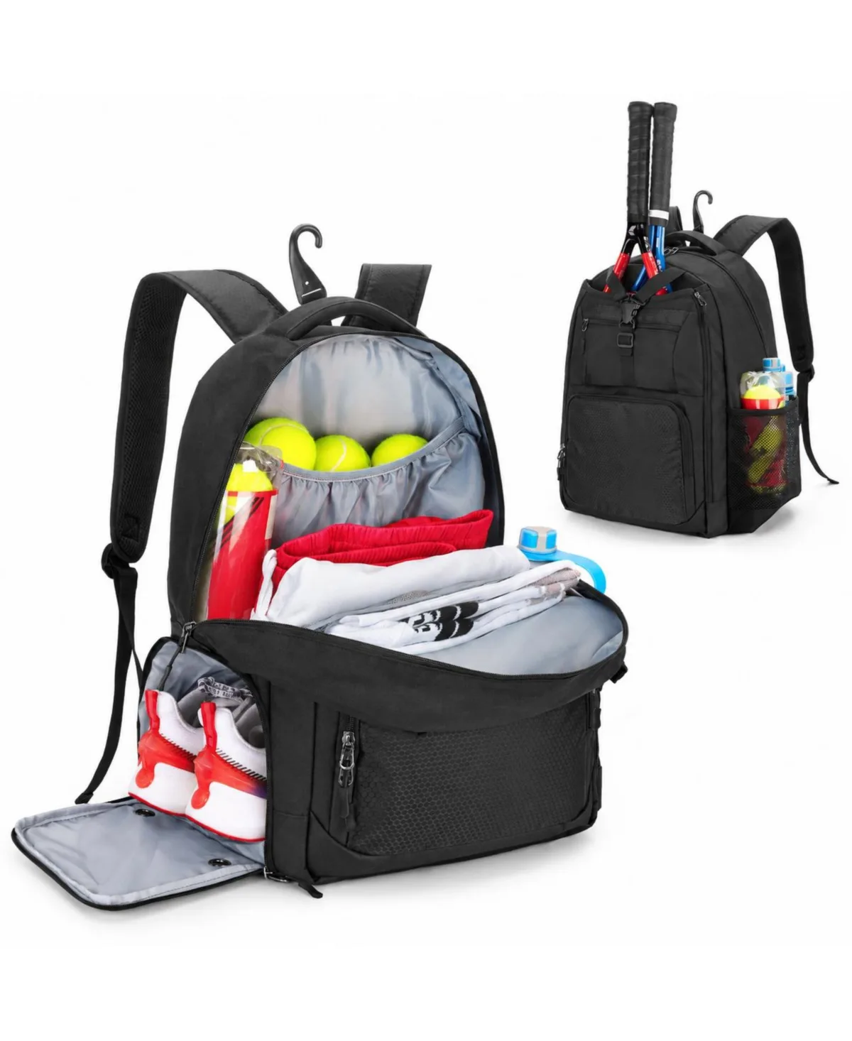 Tennis Racket Backpack Holds 2 Rackets Shoe Compartment Padded Straps by Peneyon