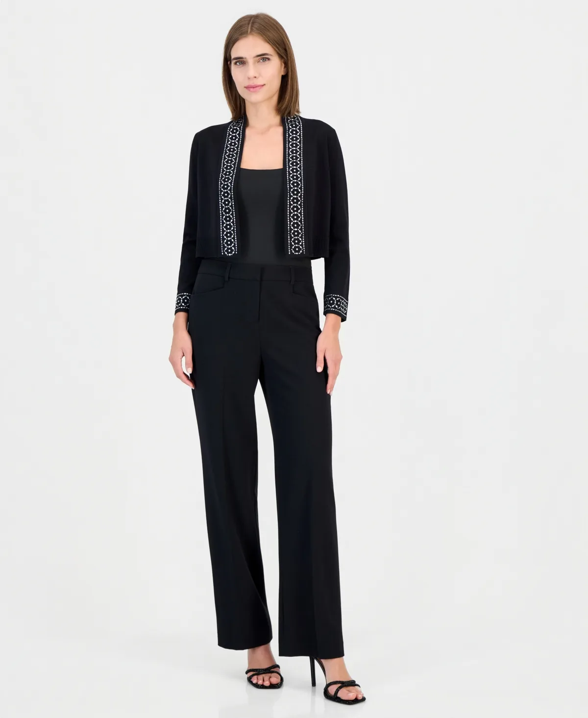 Kissing Front Cropped Embellished with Crystals Shrug by Anne Klein
