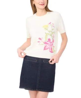 Floral Short Sleeve Sweater by Vince Camuto