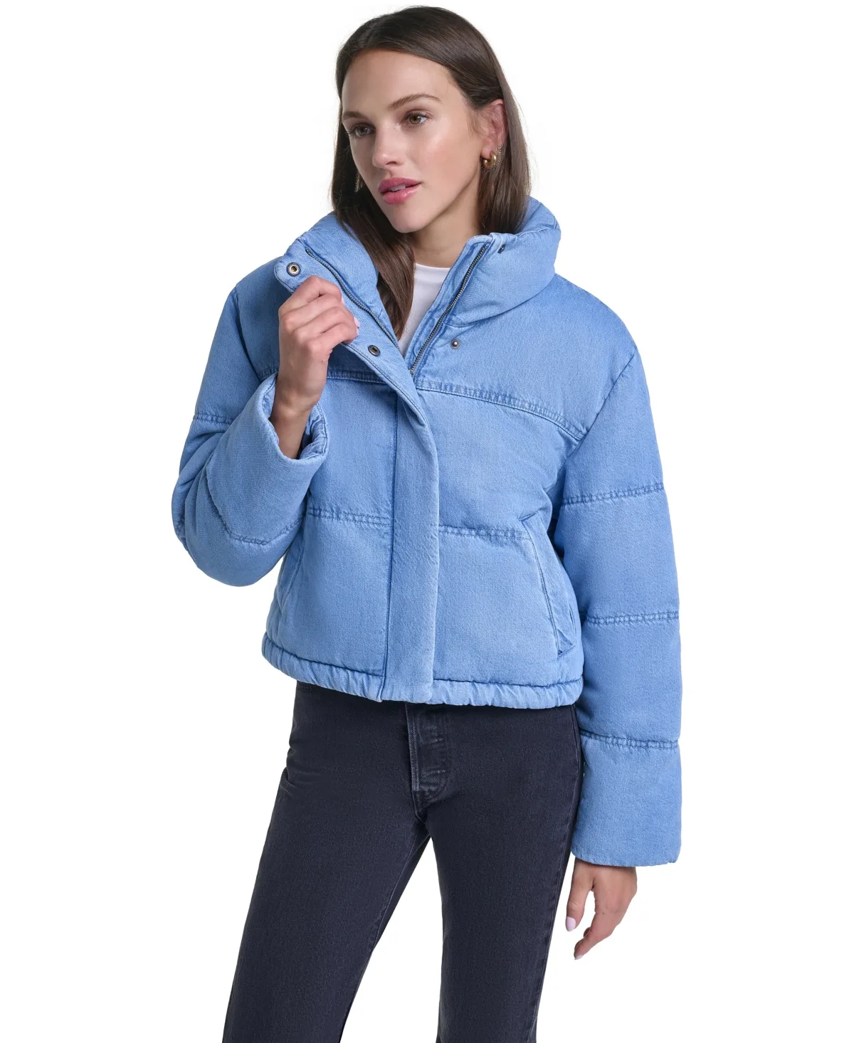 Puffer Stand Collar Cropped Faux Leather Jacket by Levi's