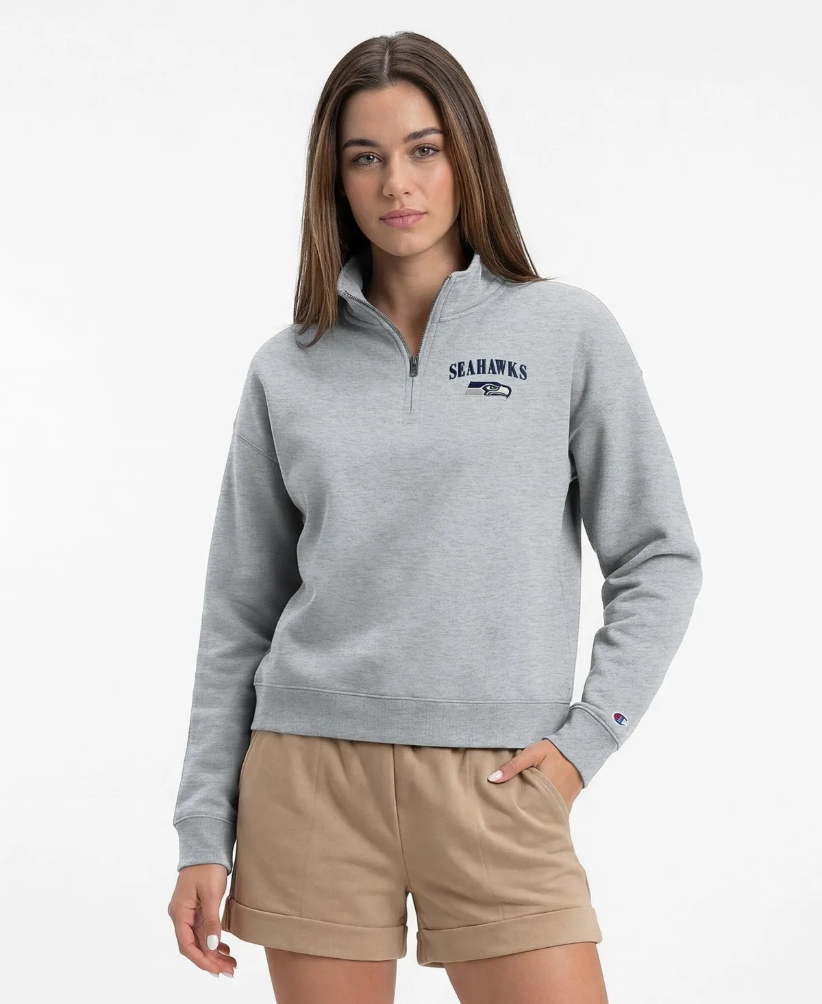Seattle Seahawks Powerblend Mock-Neck Quarter-Zip Sweatshirt by Champion