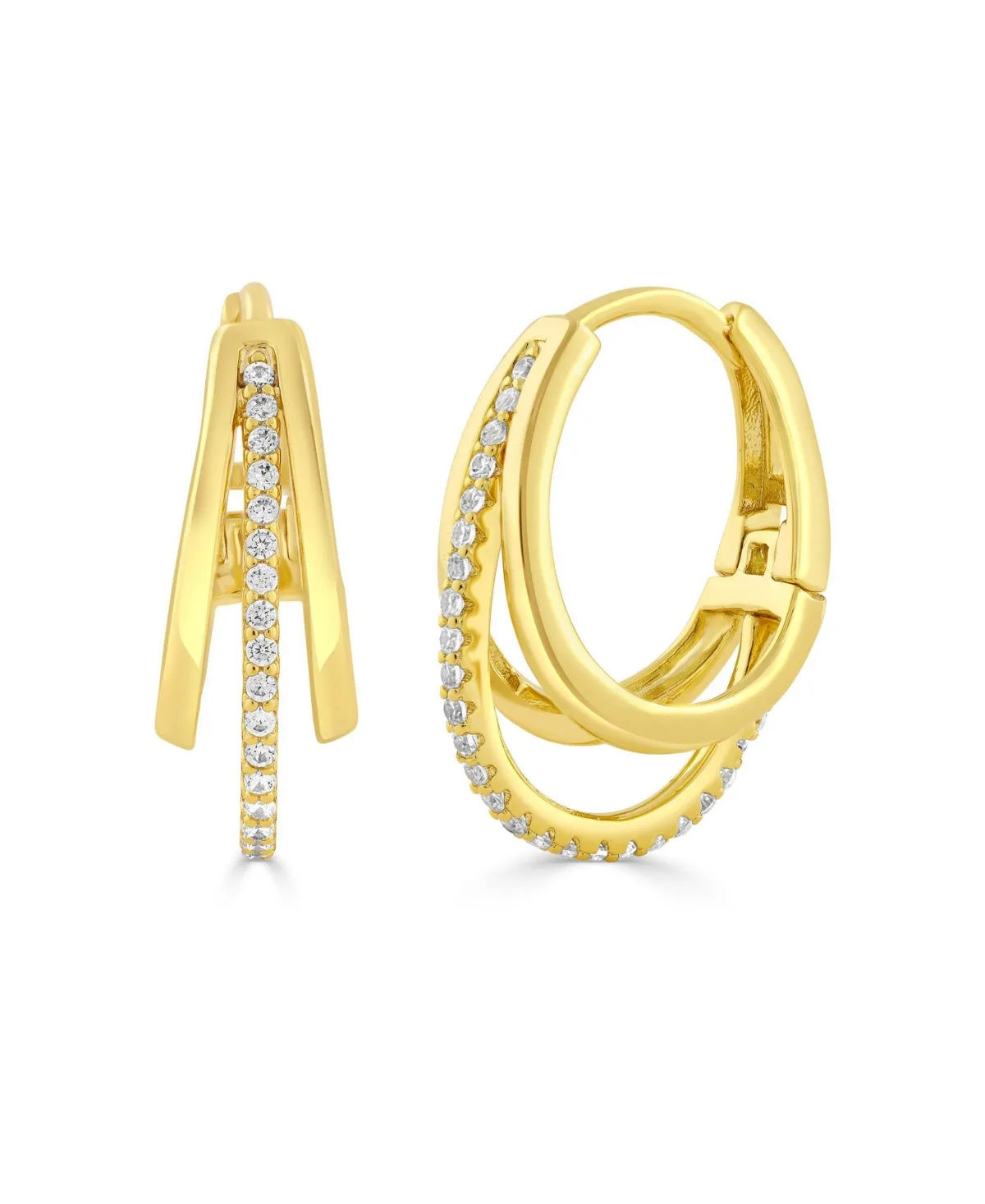 Cubic Zirconia Triple-Row Hinged Hoop Earrings