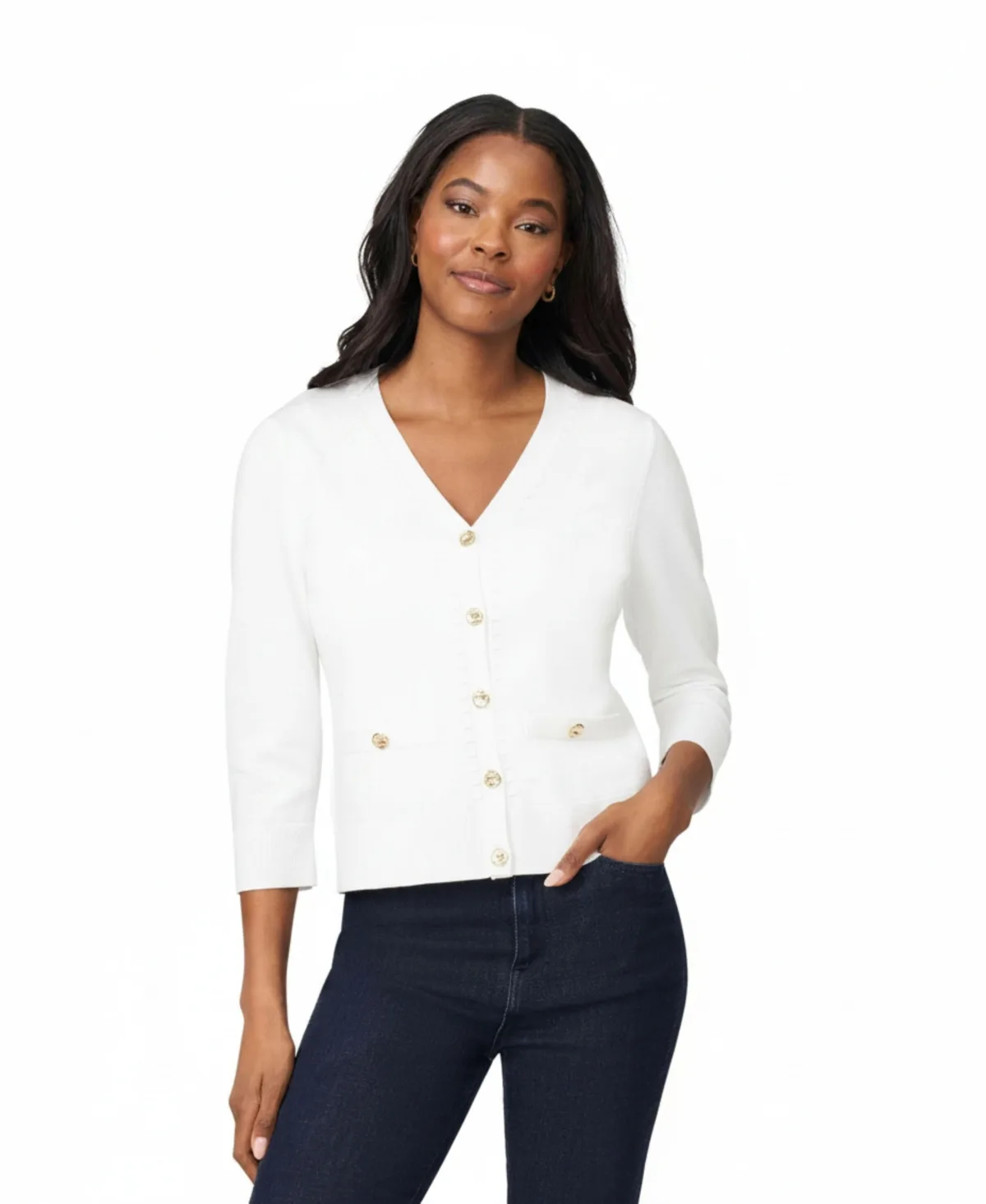 Melissa Paige Petite V-Neck 3/4-Sleeve Cardigan