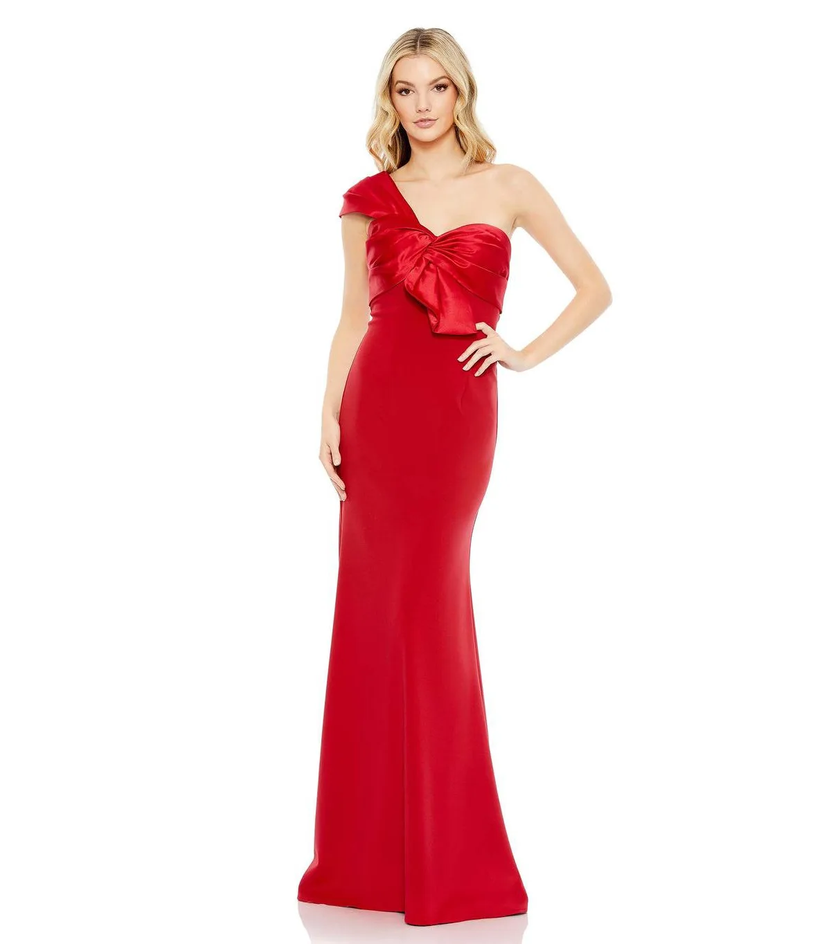 Mac Duggal One Shoulder Draped Trumpet Gown by M.A.C.