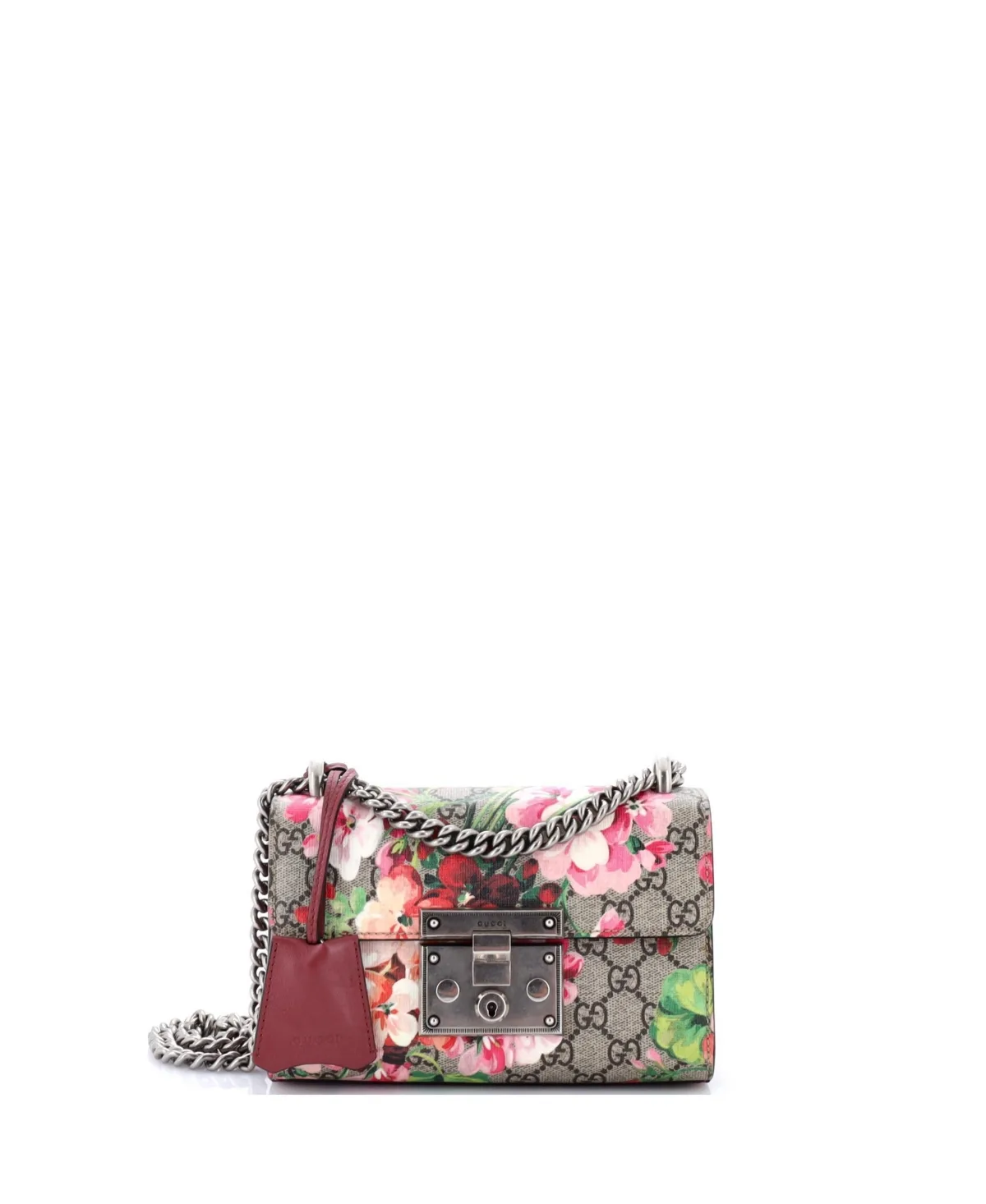 Pre-Owned Gucci Small Padlock Shoulder Bag Blooms Print Gg Coated Canvas