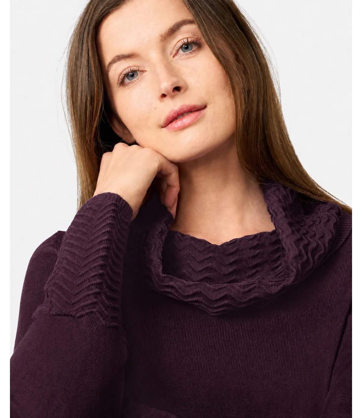 Melissa Paige Petite Chevron-Trimmed Cowl-Neck Sweater by PAIGE