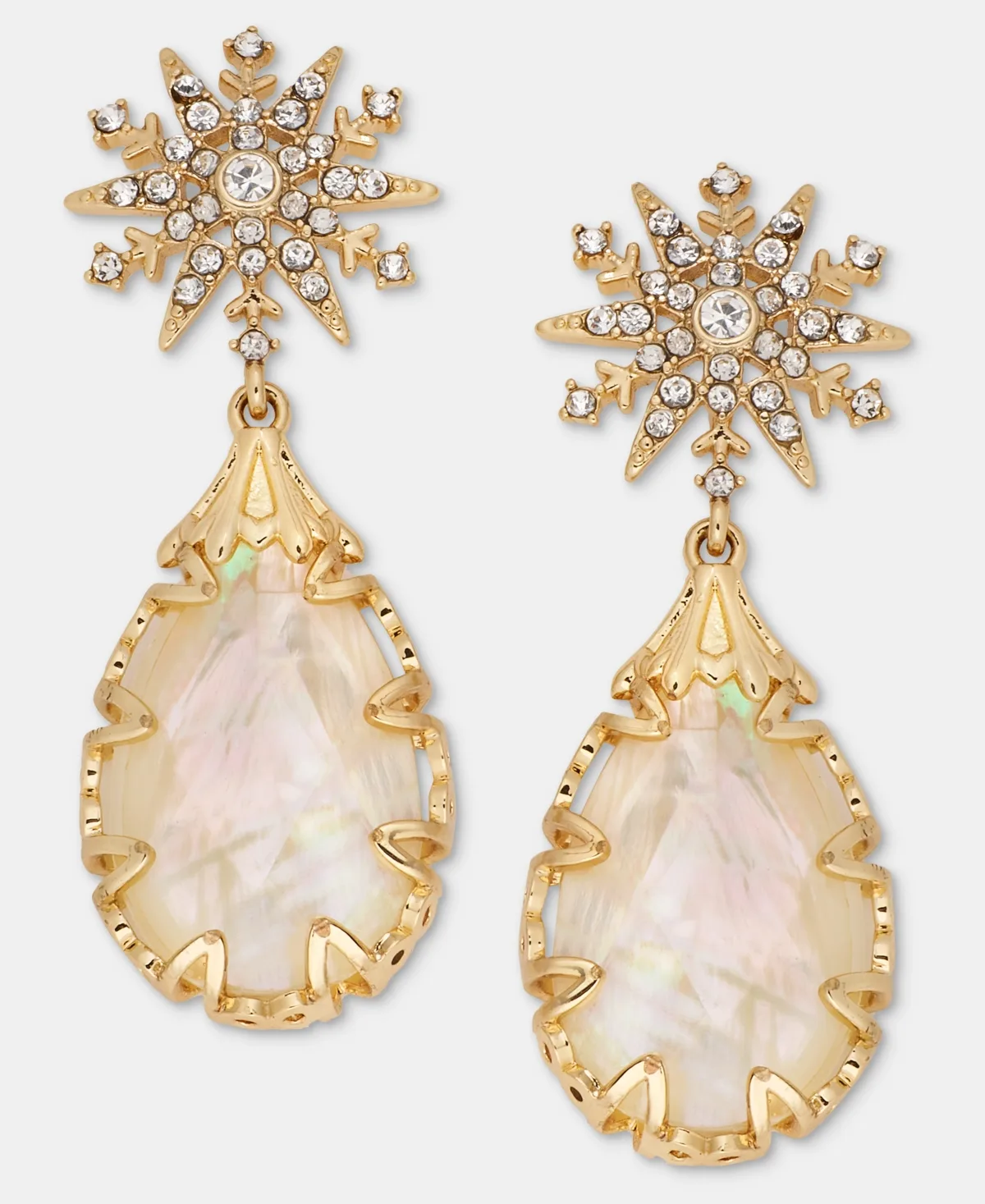 Gold-Tone Crystal White Snowflake Drop Earrings