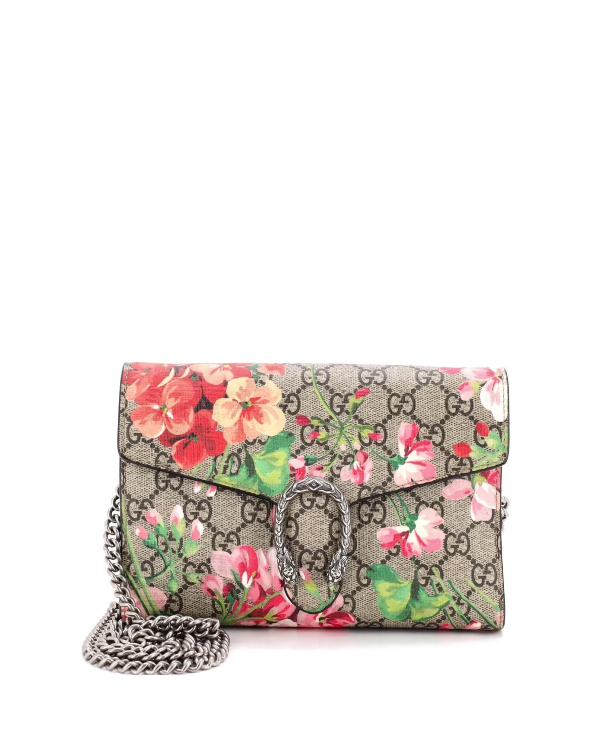 Pre-Owned Small Dionysus Chain Wallet Blooms Print Gg Coated Canvas by Gucci