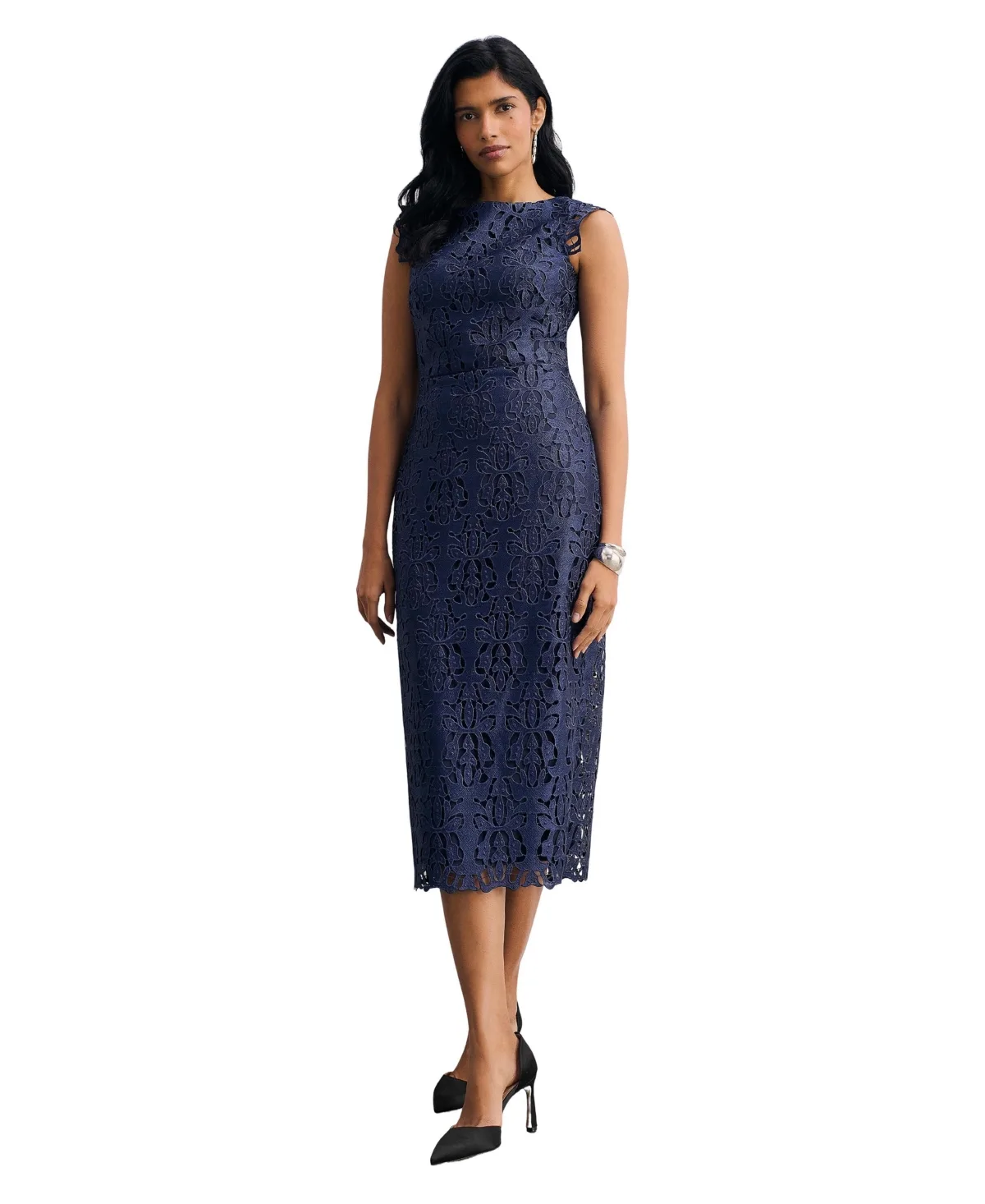 Valencia Lace Scalloped Fit-and-Flare Midi Dress by The Fold