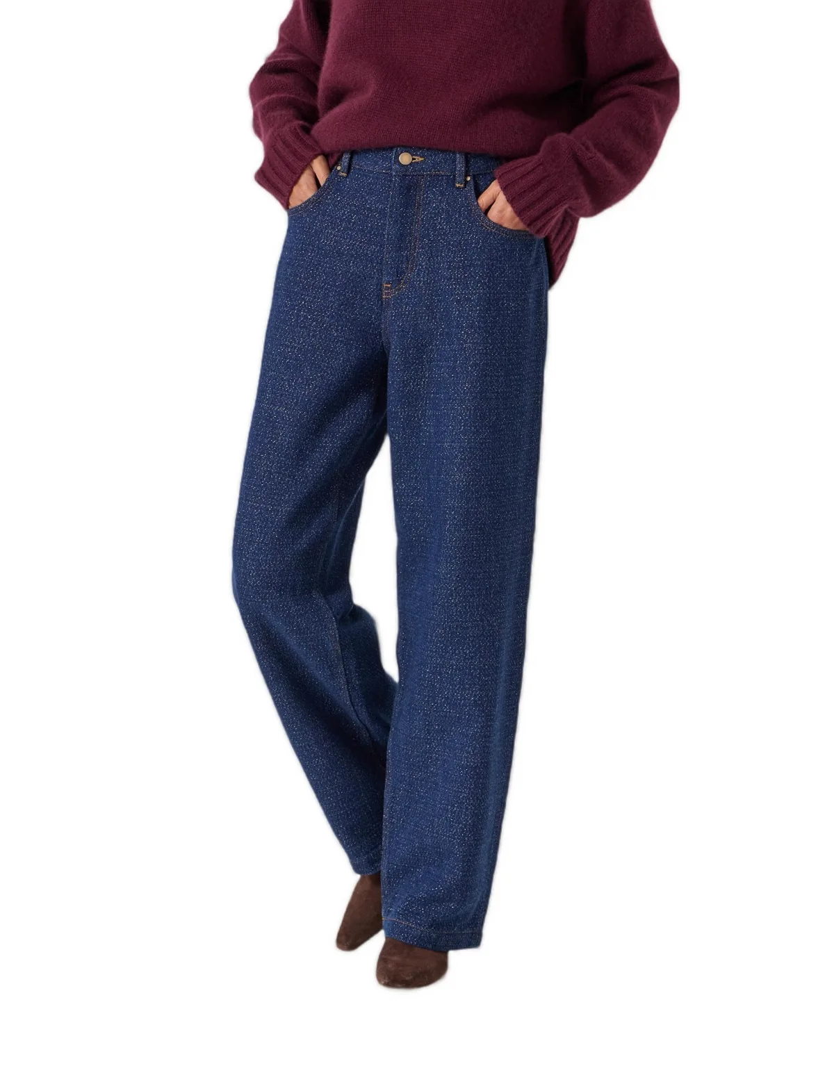 Romy High-Waisted Wide-Leg Lurex Cotton-Blend Jeans