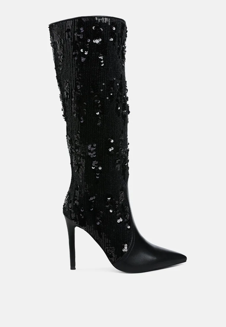 Sitarah Sequin Embellished Stiletto Long Boots by London Rag