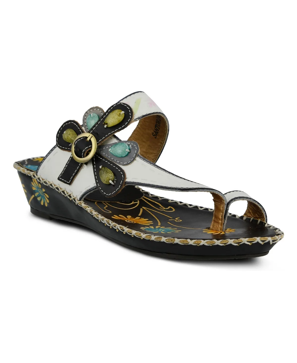 Santorini Wedge Toe Ring Sandal with Vamp by Lartiste