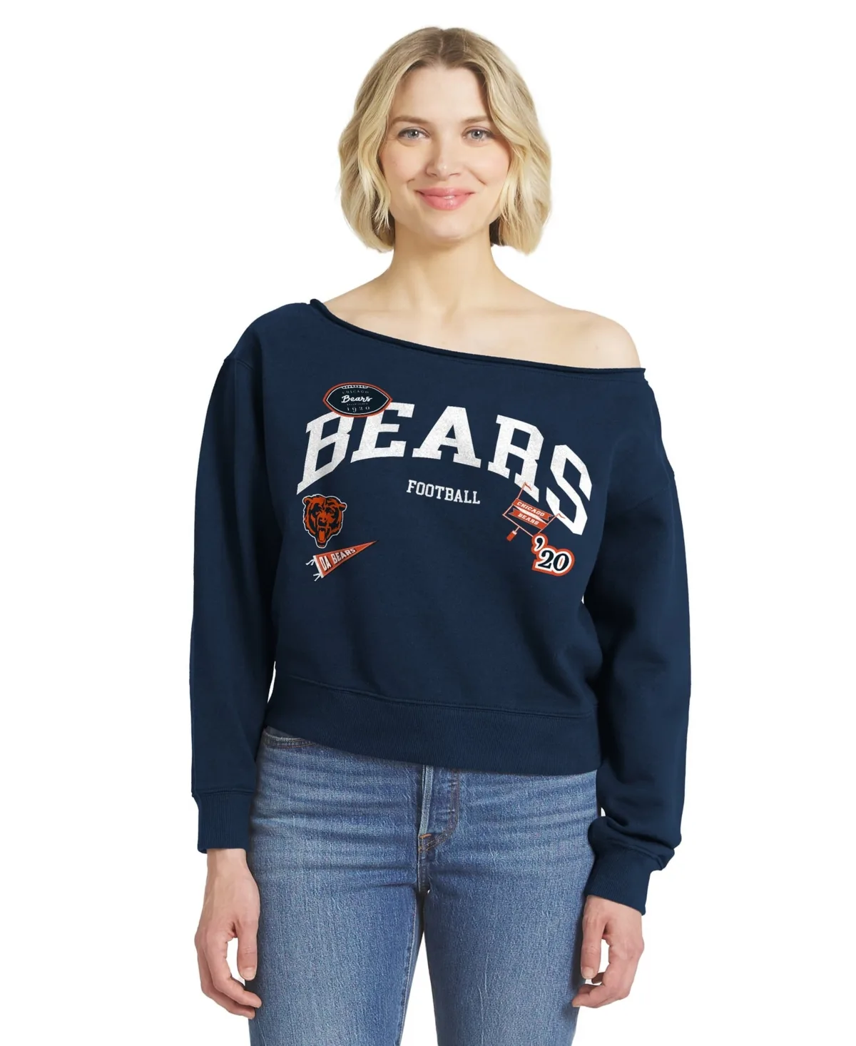 Chicago Bears Off-the-Shoulder Screen-Printed Long-Sleeve Sweatshirt by Wear by Erin Andrews