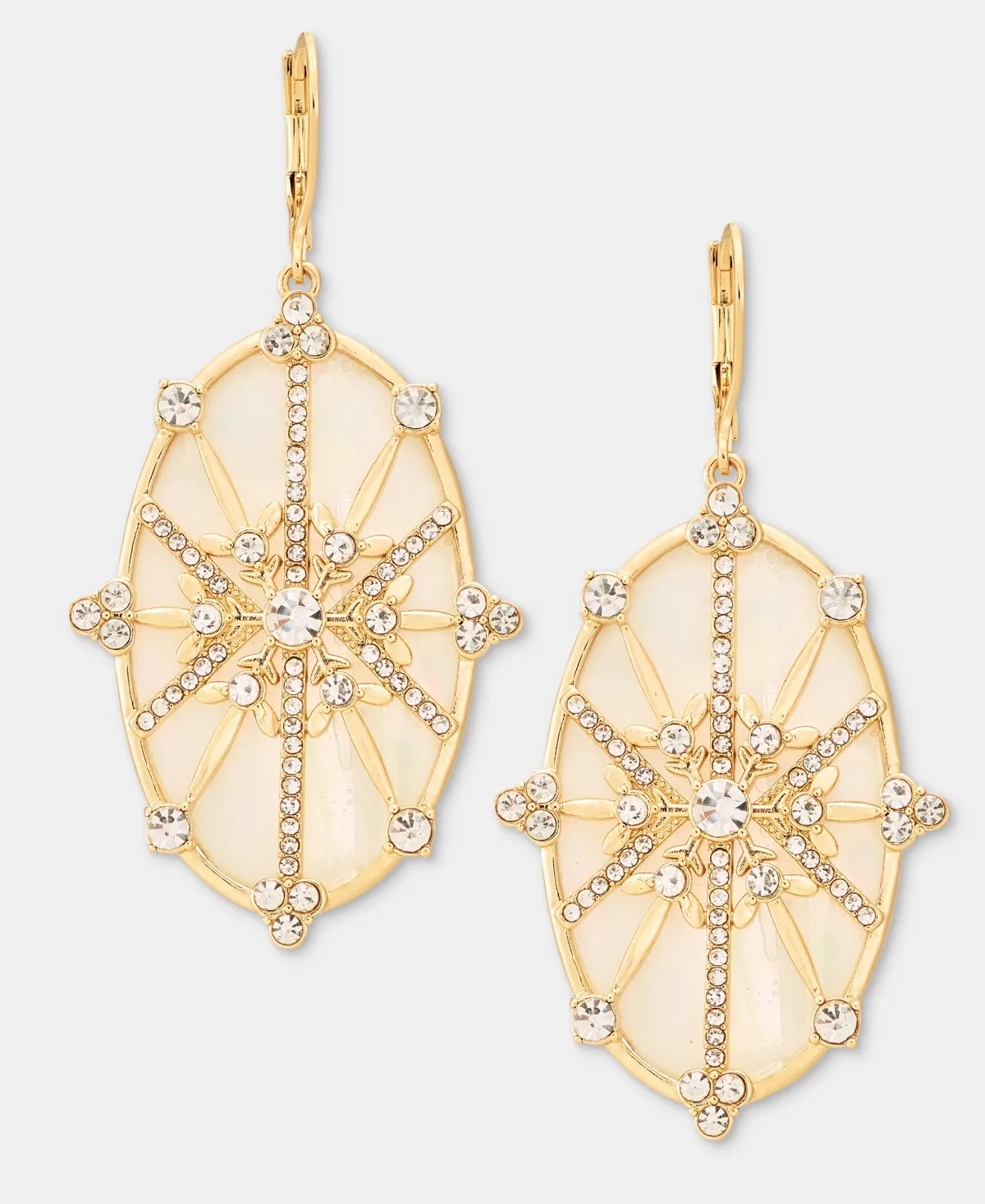 Mother of Pearl and Crystal Gold-Tone Large Snowflake Drop Earrings by Lonna & Lilly
