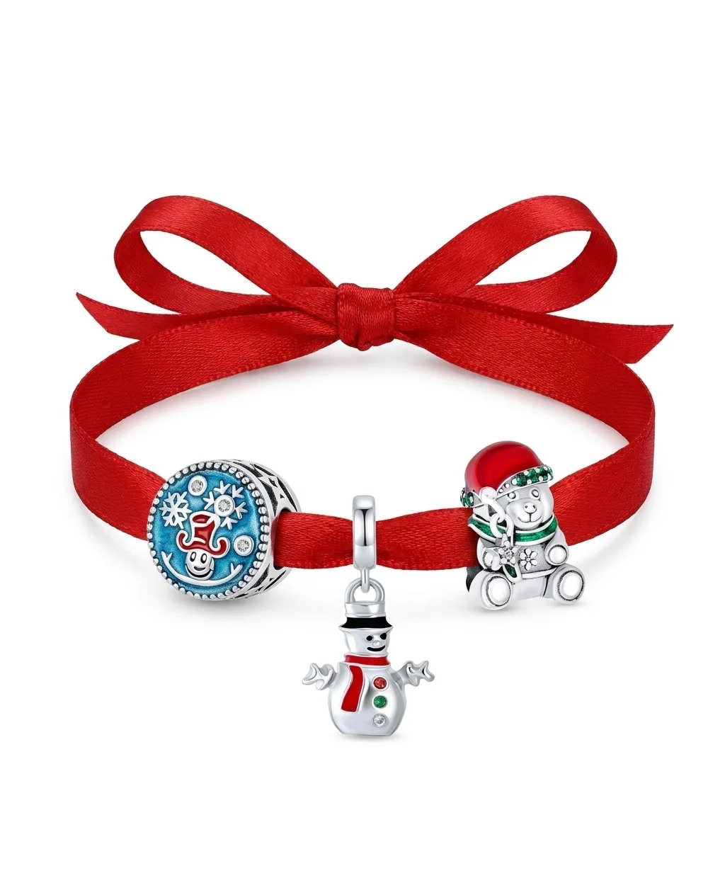 Crystal Snowflake, Snowman, and Bear Charms, 3-Piece Set in Sterling Silver by Bling Jewelry