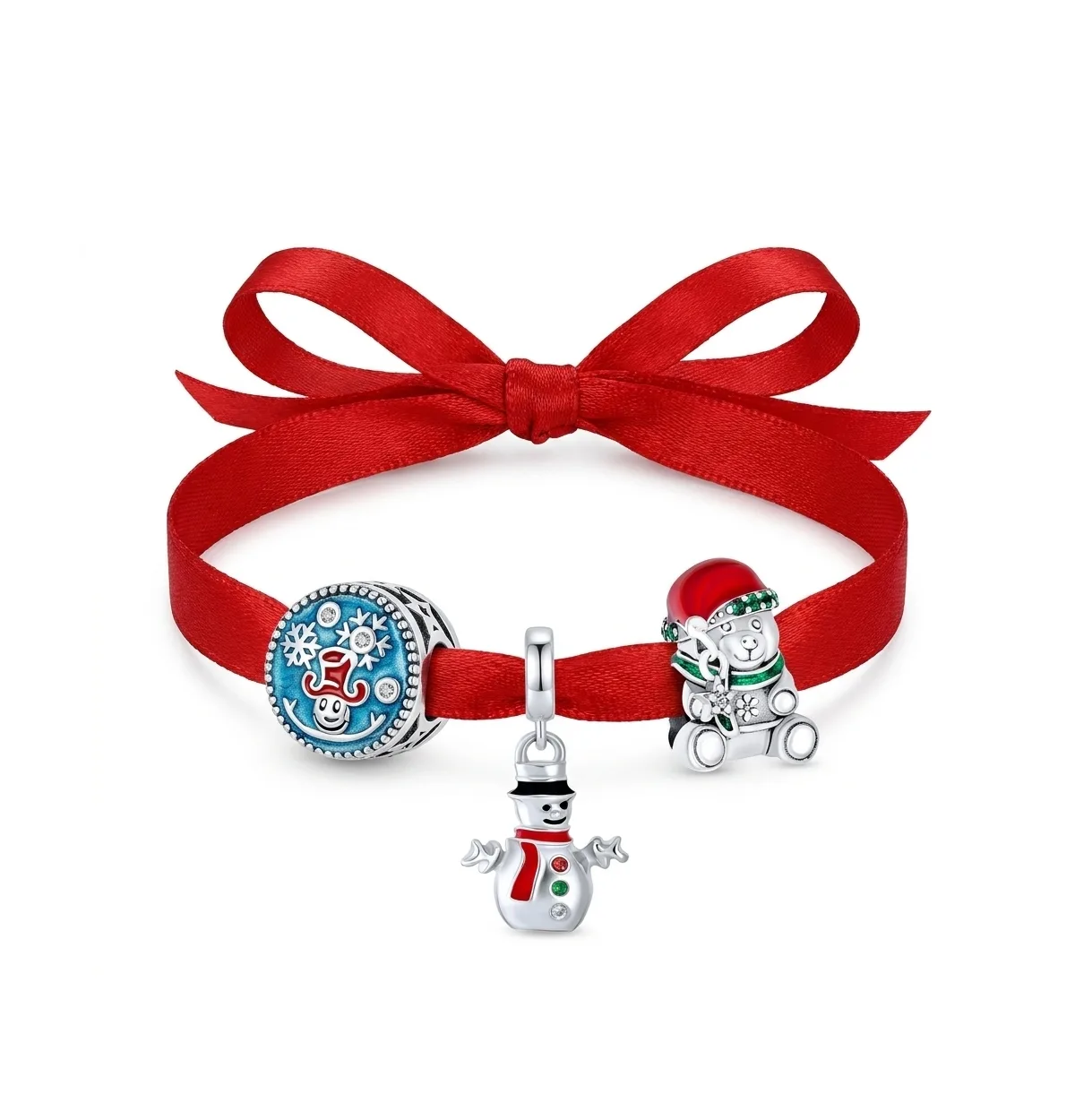 Crystal Snowflake, Snowman, and Bear Charms, 3-Piece Set in Sterling Silver by Bling Jewelry