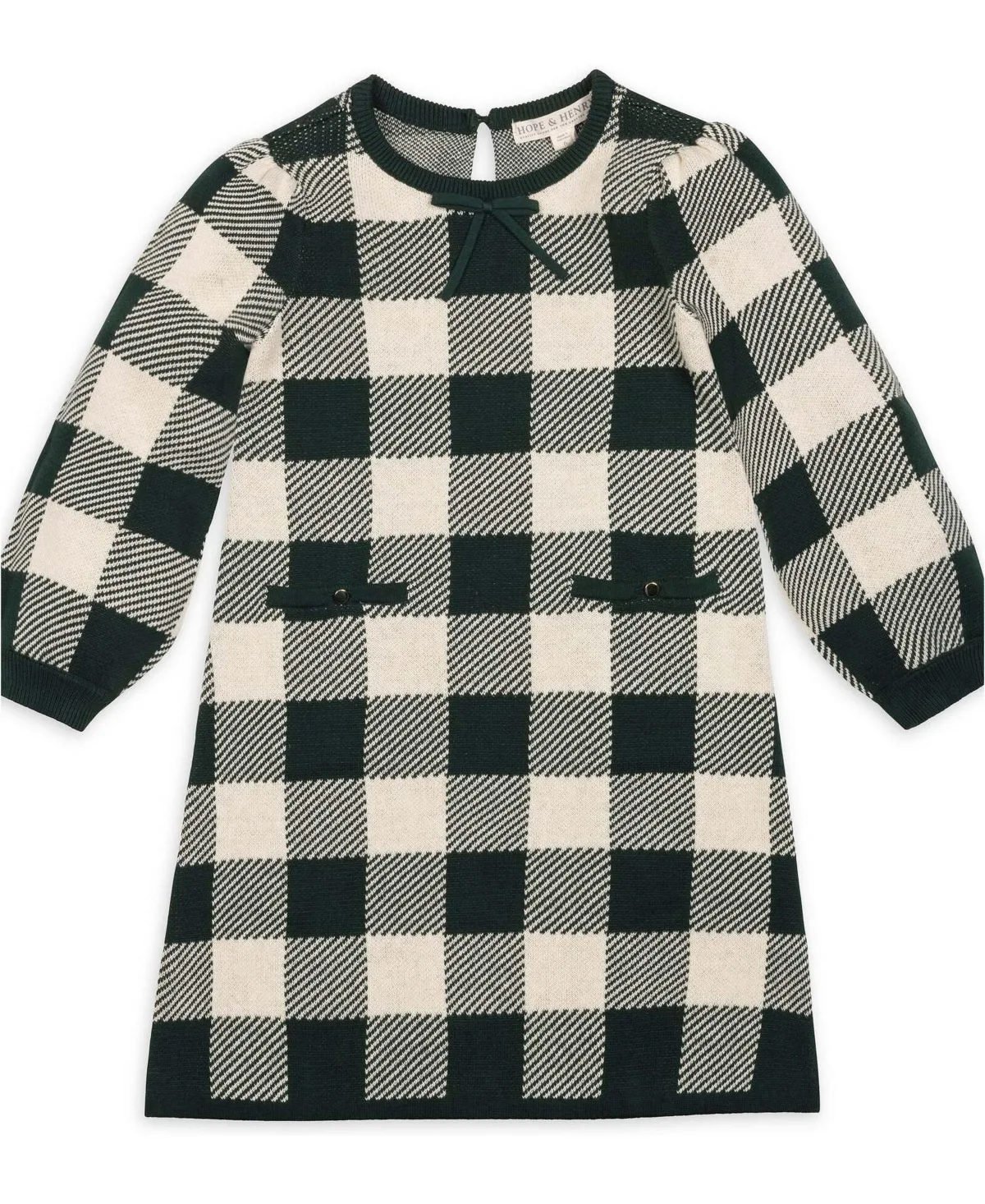 Organic Puff Sleeve Bow Detail Intarsia Sweater Dress by Hope & Henry