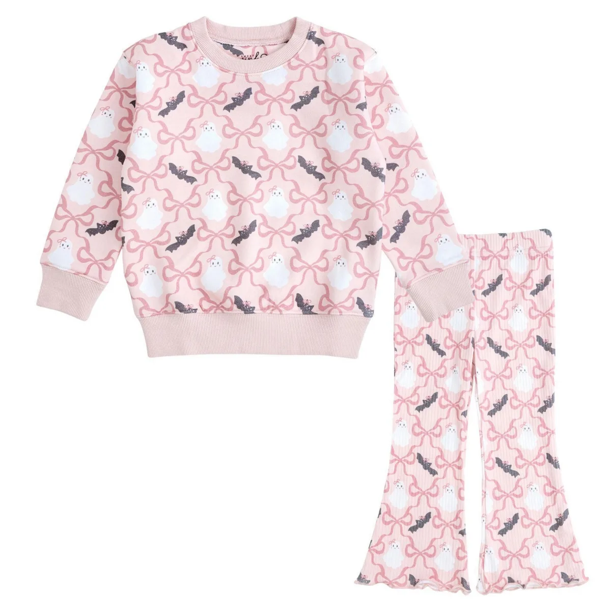 Bat and Ghost Trellis Halloween Sweatshirt and Flare Legging Set by Sweet Wink