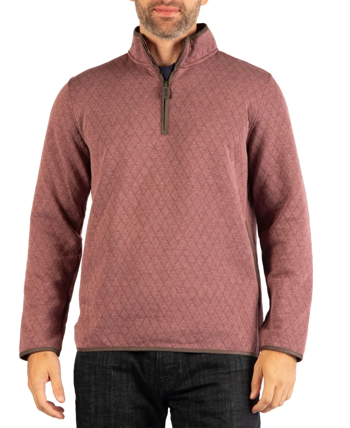 Quilted Quarter Zip with Suede Trim