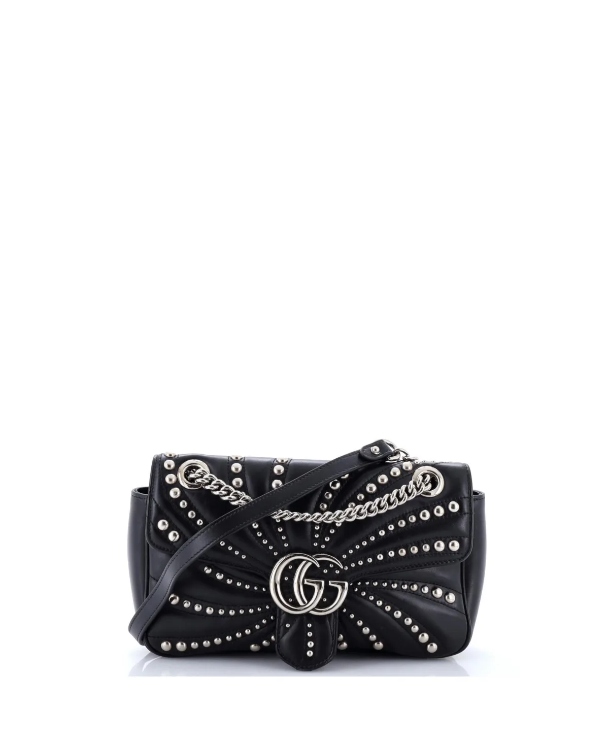 Pre-Owned Gucci Small Gg Marmont Flap Bag Studded Matelasse Leather by Gucci