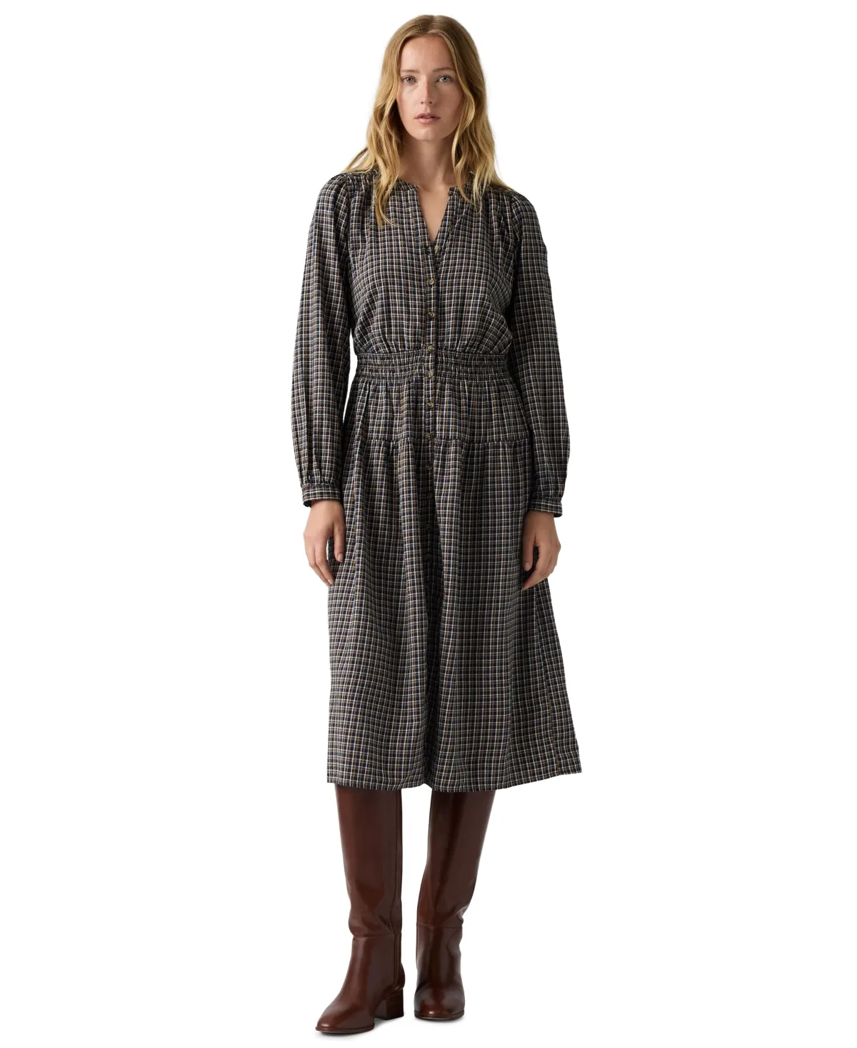 Clementine Plaid A-Line Midi Dress