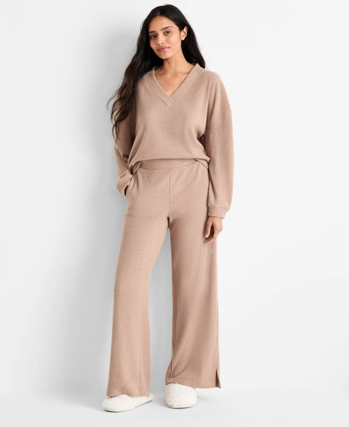 Ribbed V-Neck Lounge Pant Set
