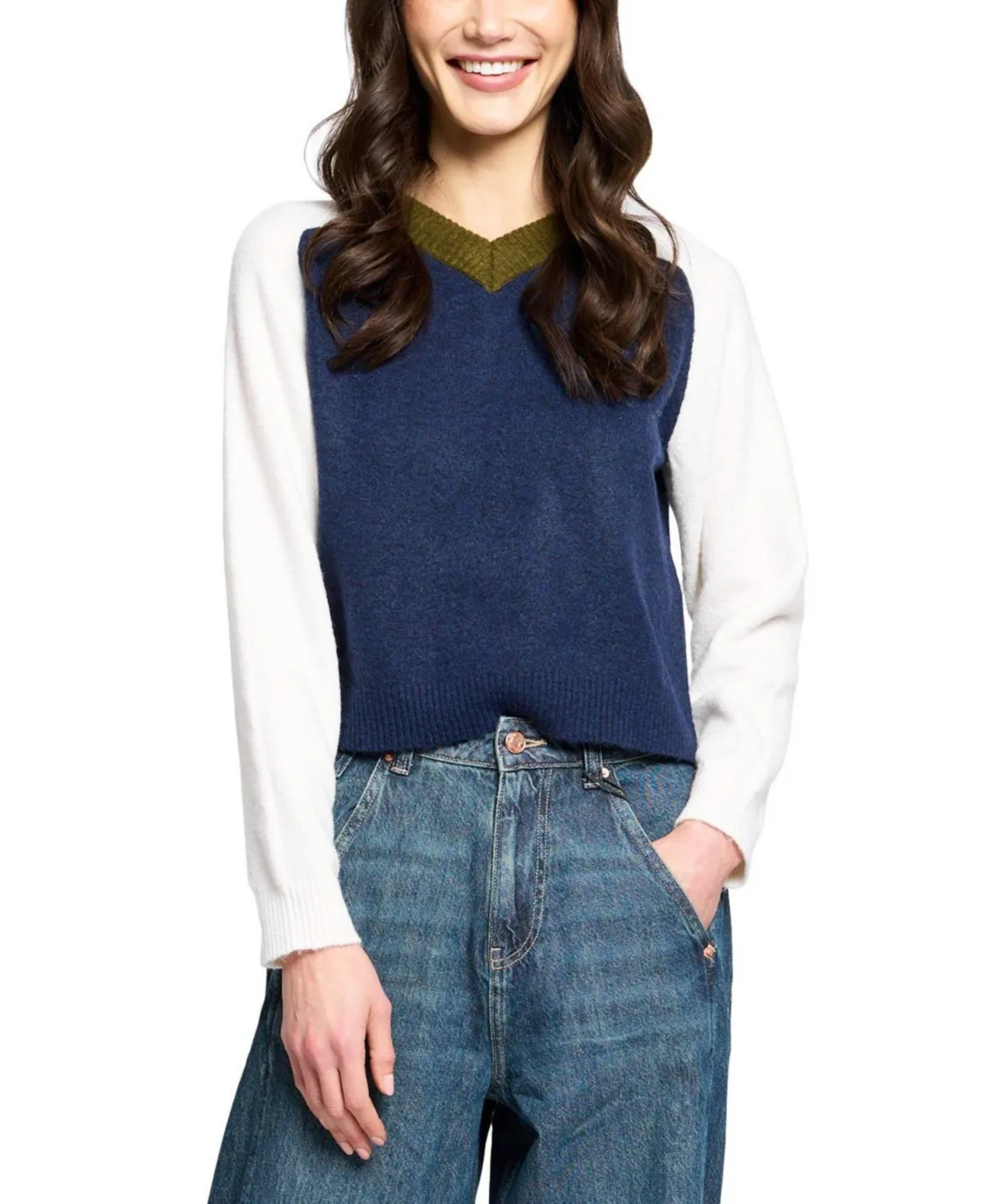 Kate V-Neck Colorblock Raglan Sleeves Sweater by Central Park West