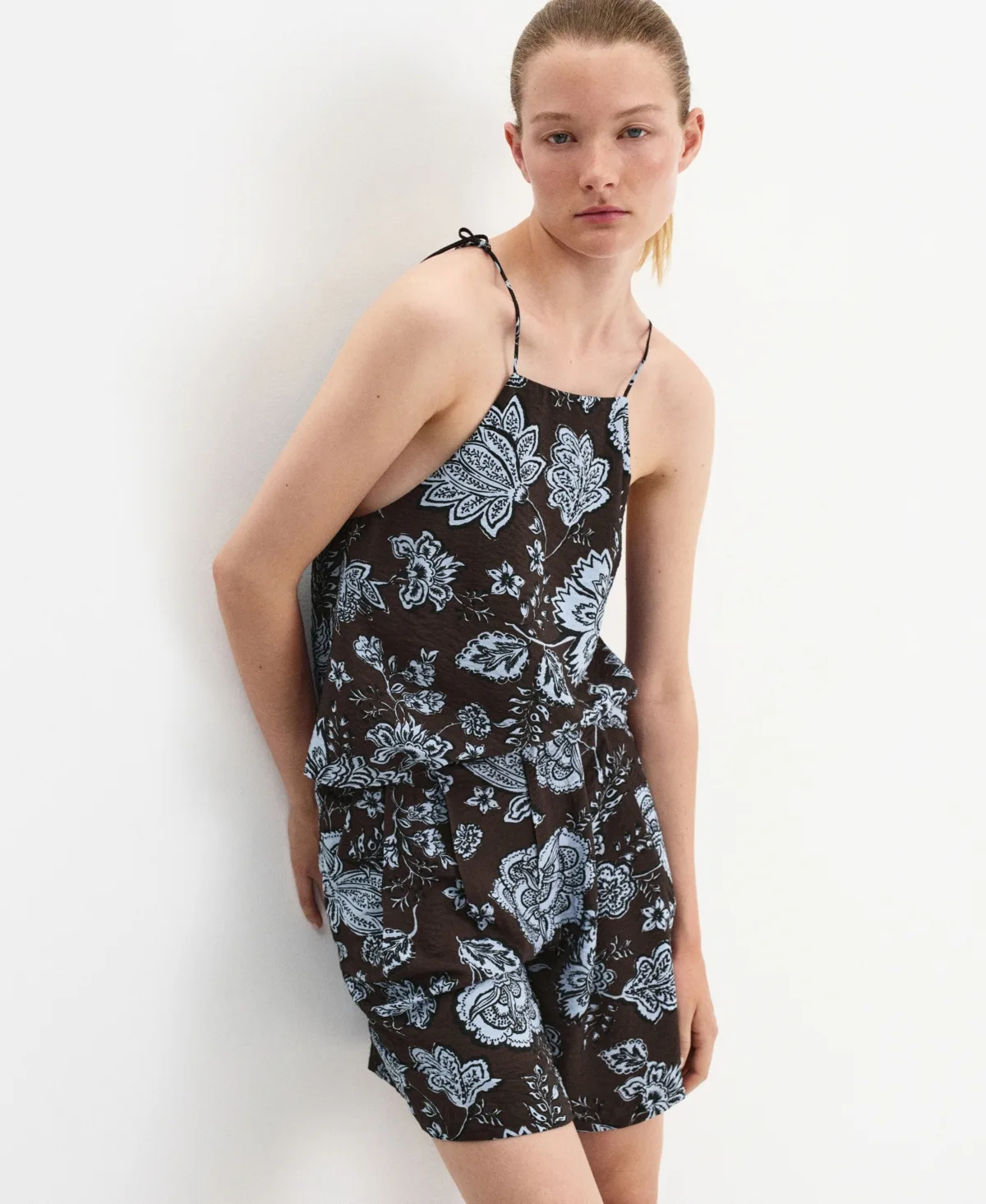 Floral-Print Pleated Wide-Leg Shorts, 7" Inseam by Mango