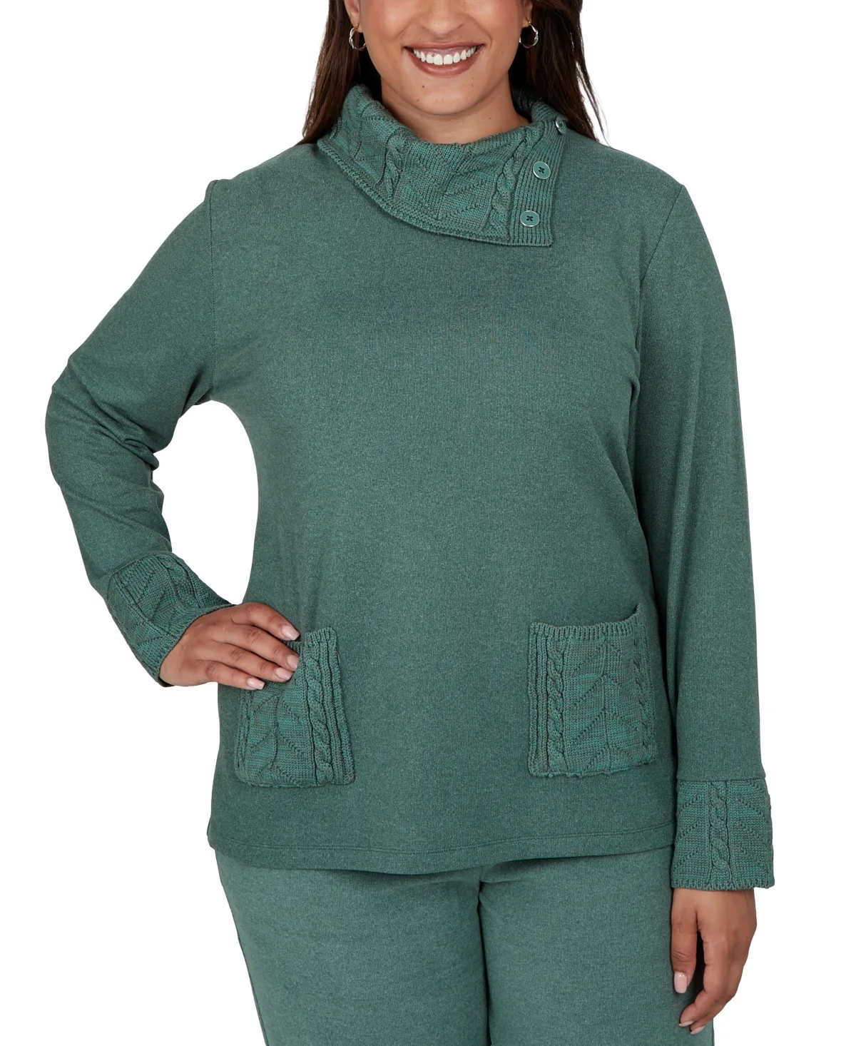 Combo Cable Cable-Knit Cowl Neck Long-Sleeve Sweater by Ruby Rd