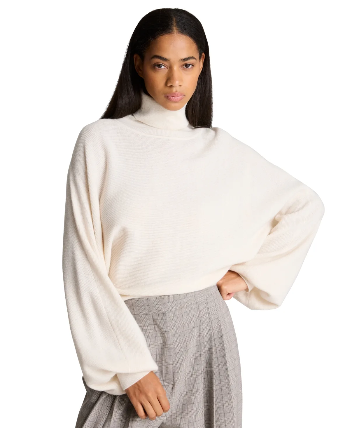 Horizontal Stitch Dolman Cropped Turtleneck Sweater