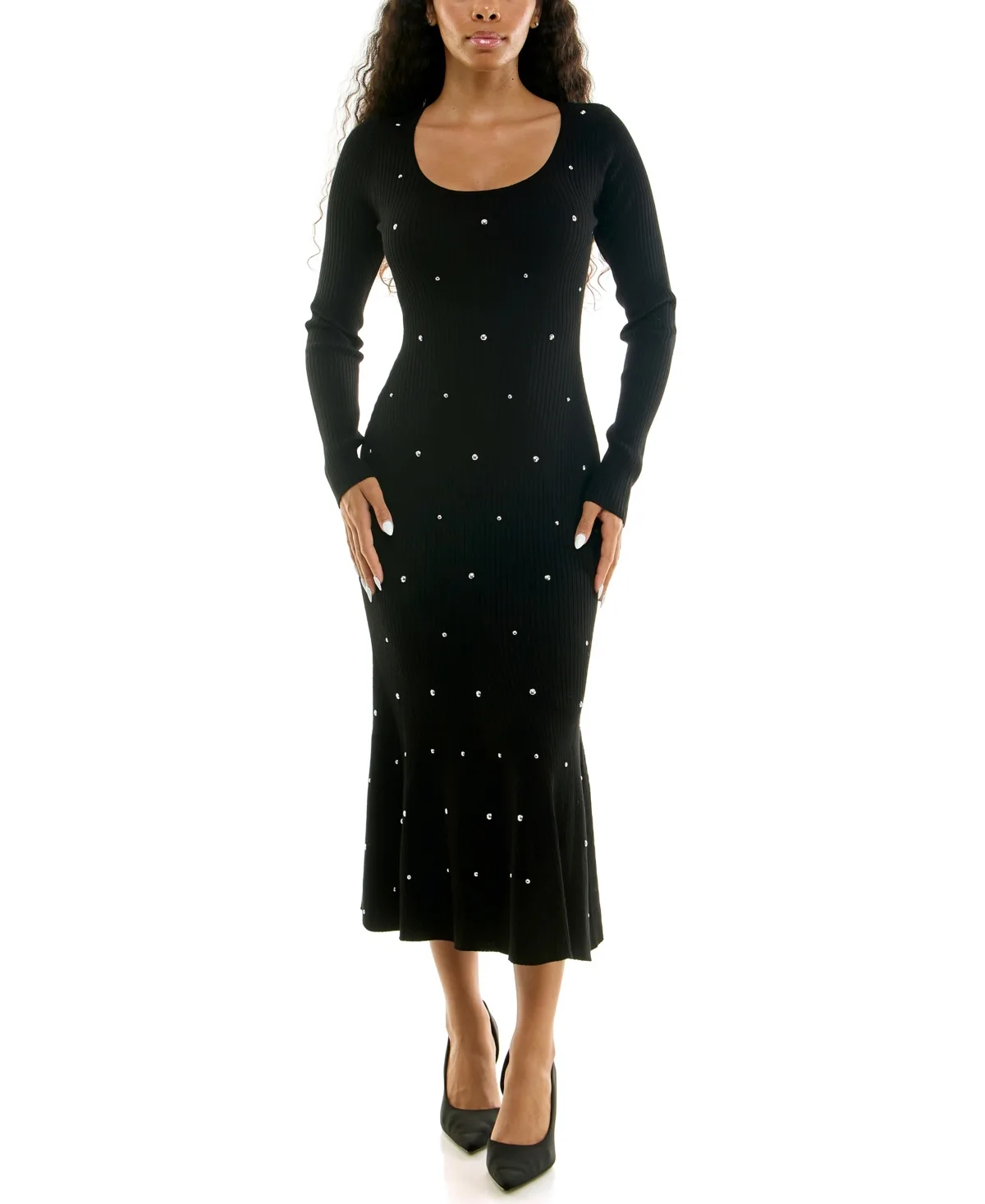 Long-Sleeve Scoop-Neck Mermaid Midi Dress