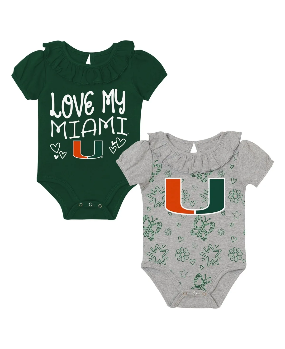 Miami Hurricanes Playtime Ruffle Short-Sleeve Bodysuits, 2-Piece Set by Outerstuff