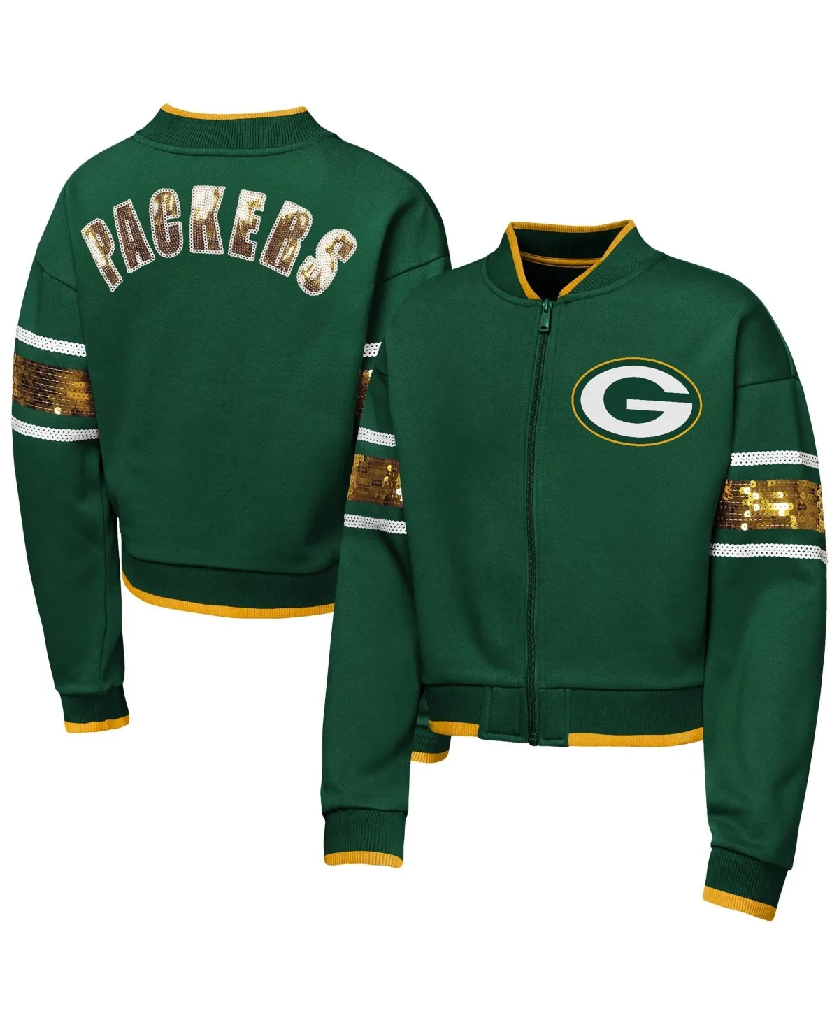 Bay Packers MVP Sequin Full-Zip Bomber Jacket by Outerstuff
