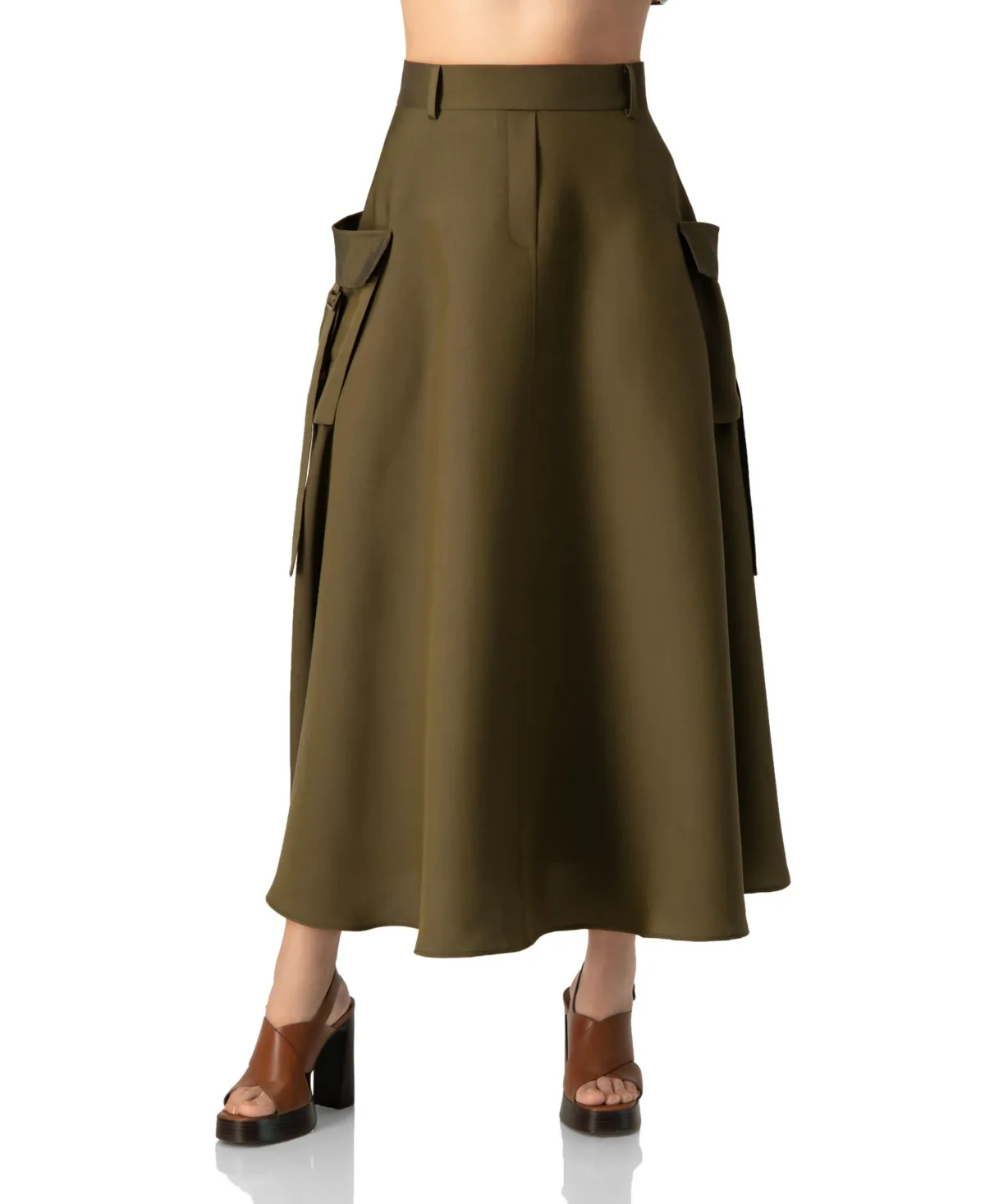 High-Waisted A-Line Cargo Midi Skirt by Ivonne