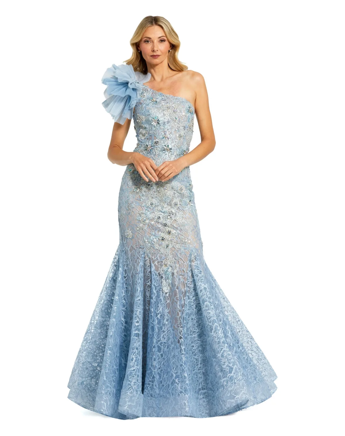 Mac Duggal Embellished Tulle Flower Detail Mermaid Gown by M.A.C.