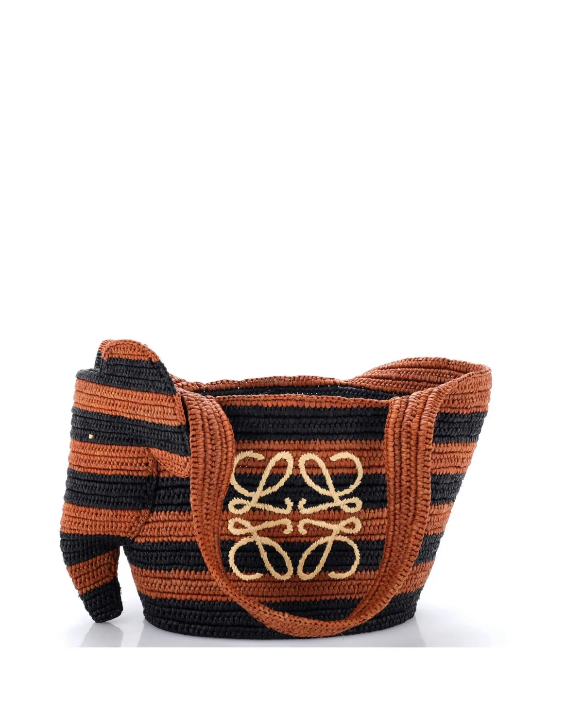 Pre-Owned Loewe Small Elephant Basket Tote Striped Raffia by LOEWE