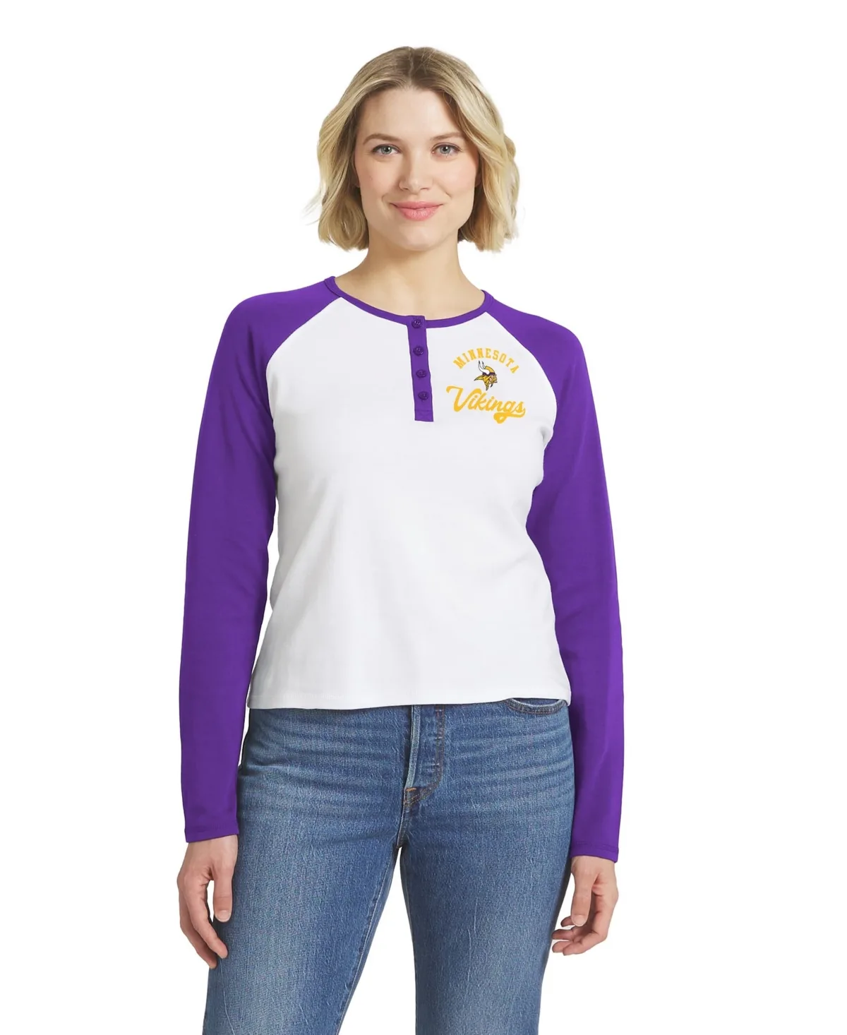 Minnesota Vikings Henley Long-Sleeve Raglan T-Shirt