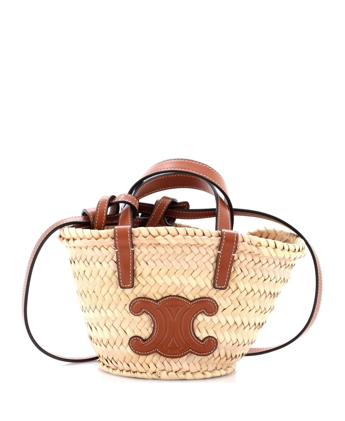 Pre-Owned Celine Nano Triomphe Basket Shoulder Bag Raffia with Leather by Celine