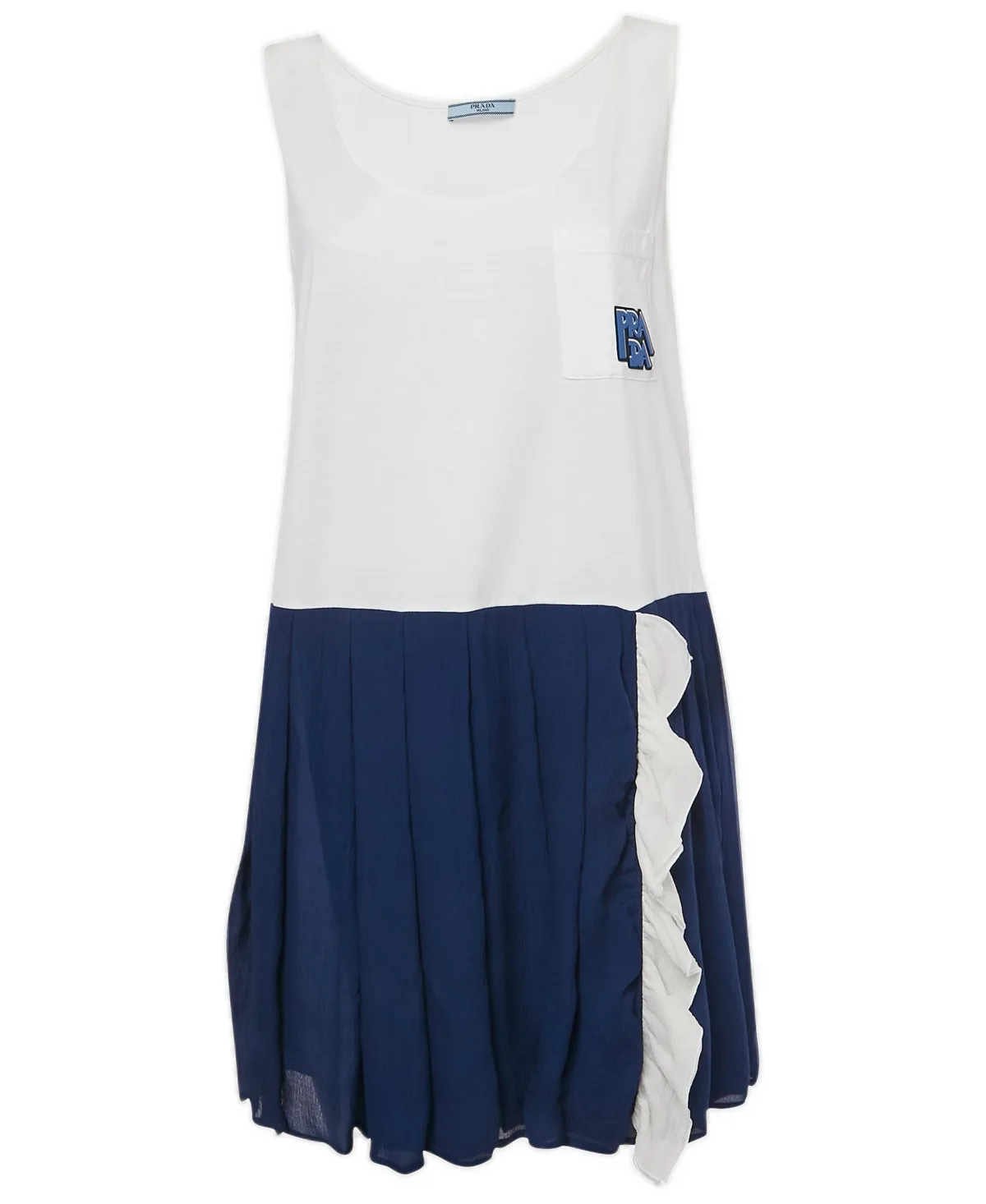 Pre-Owned Prada White/Blue Jersey and Silk Sleeveless Mini Dress by Prada