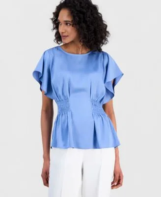 Flutter Sleeve Smocked Waist Top by Anne Klein