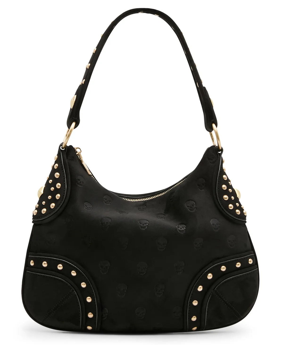 Skully Medium Faux-Suede Studded Skull Hobo by Betsey Johnson