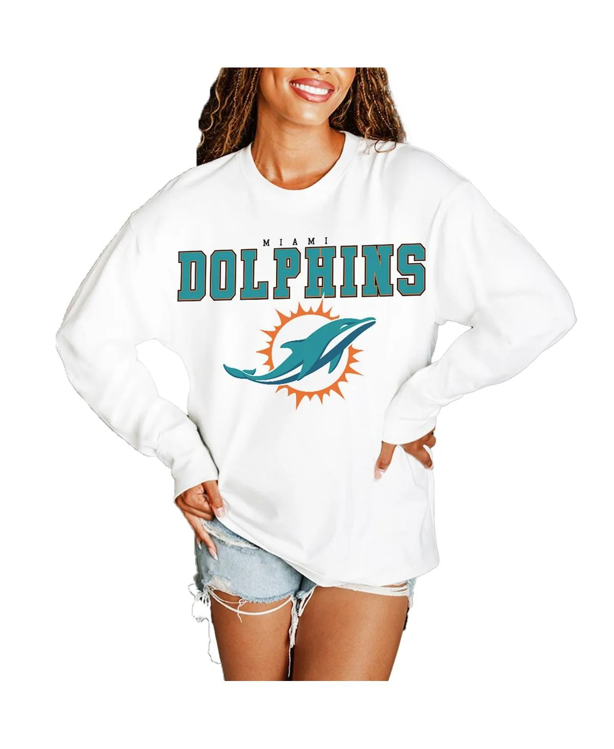 Miami Dolphins Big Goals Oversized Long Sleeve T-Shirt by Gameday Couture