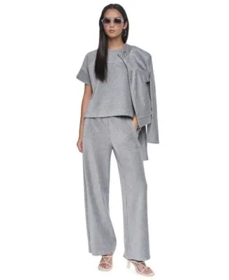 Long Sleeve Lurex Velvet Jacket Lurex Velvet Knit Scoop Neck Short Dolman Sleeves T Shirt Wide Leg Velvet Pull on Pants by DKNY