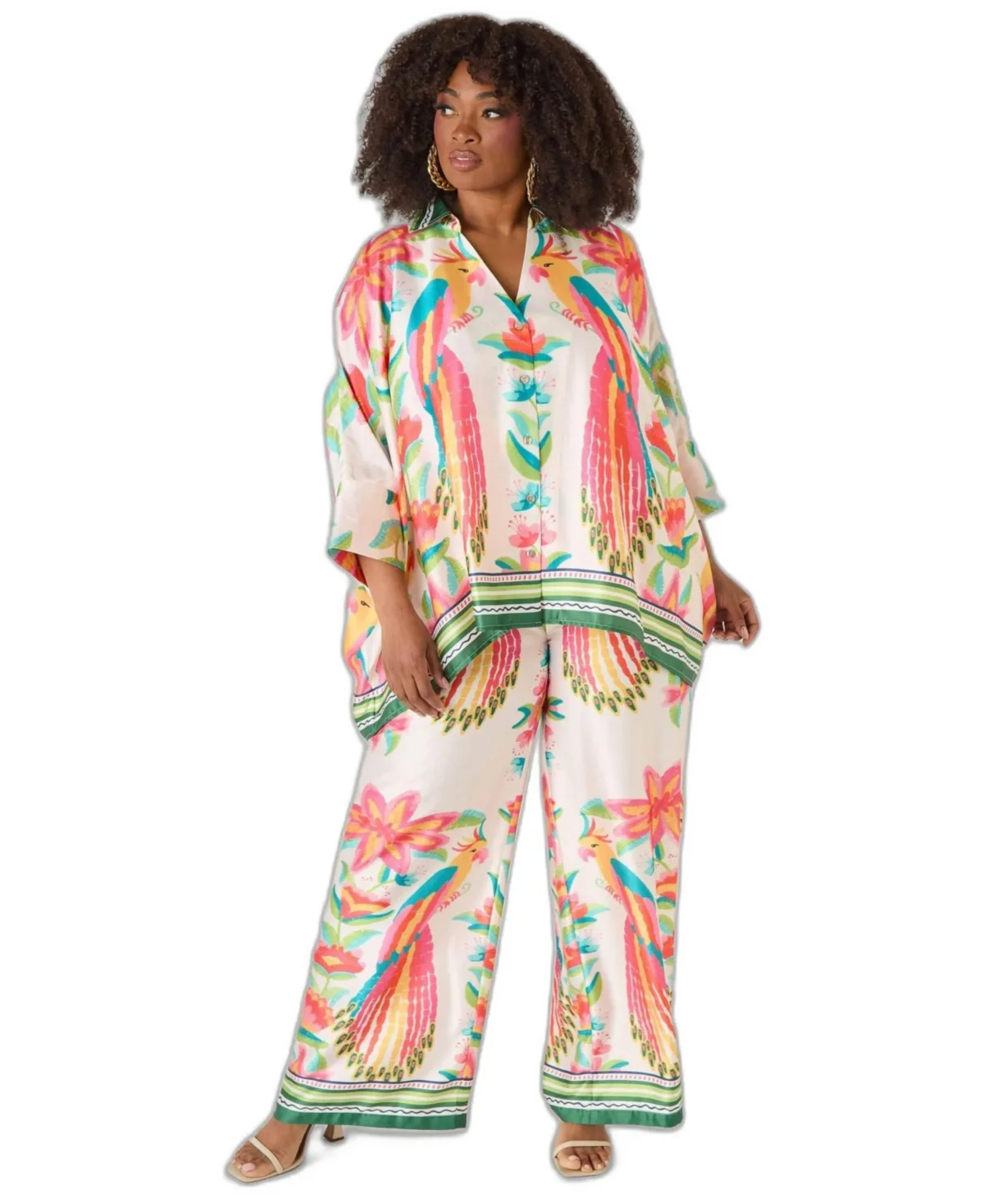 High-Rise Parrot-Print Wide-Leg Pants by Ashley Stewart